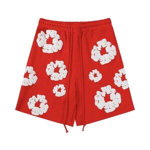 Denim Tears White Flower Print Red Shorts